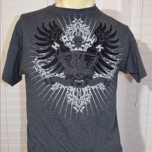 T HAWK felt Gray black skull wings graphic tee M